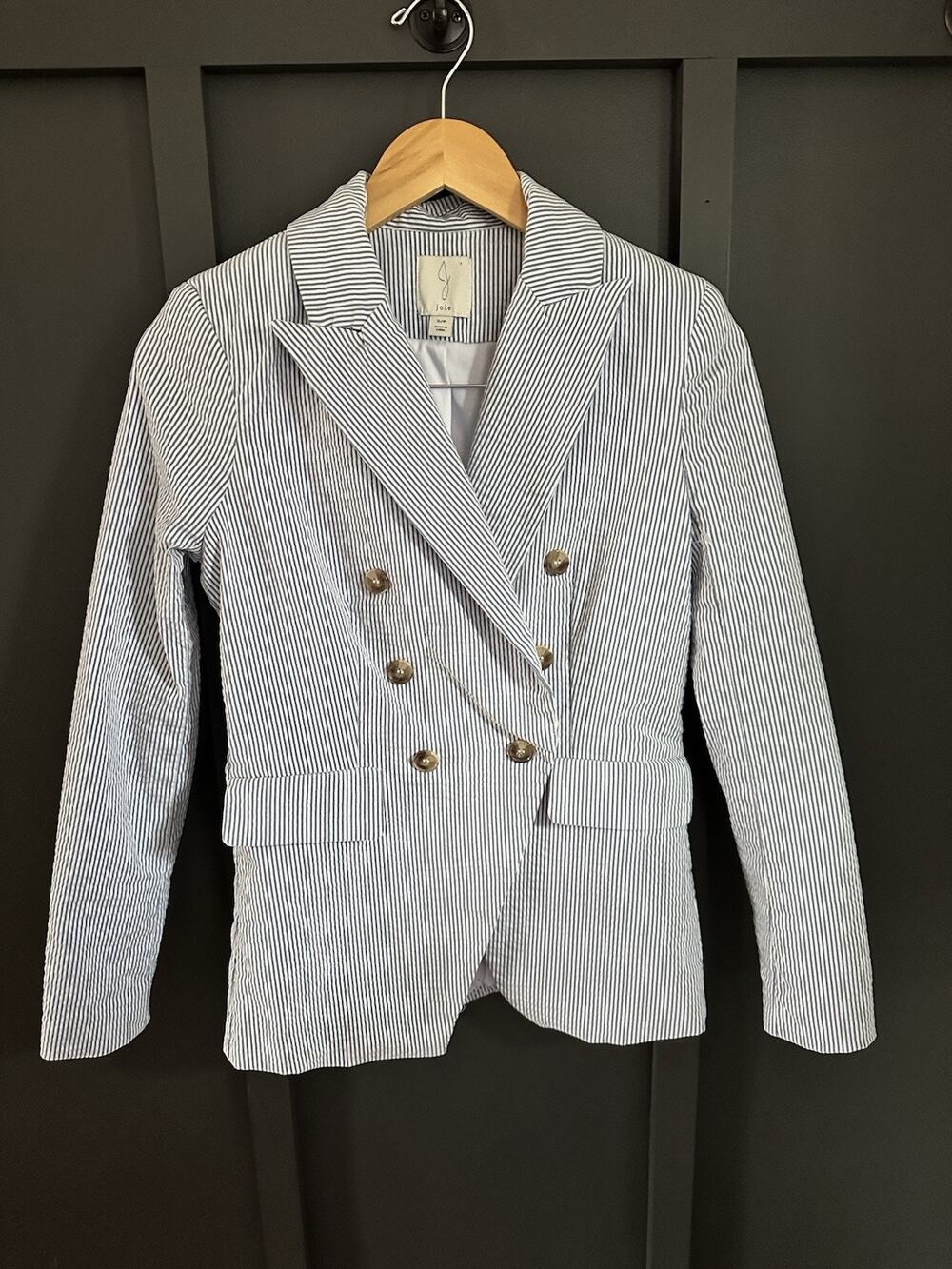 J By Joie Womens Double Breasted Blue & White Stripe Blazer Jacket - Size Small